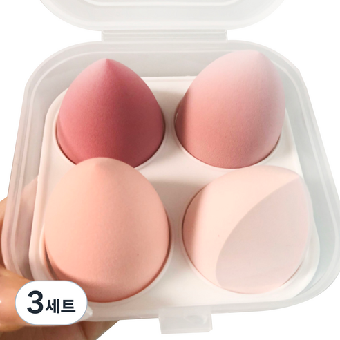 케이뷰티시티 물방울 똥퍼프 4p + 보관 케이스 세트, 딸기우유, 3세트