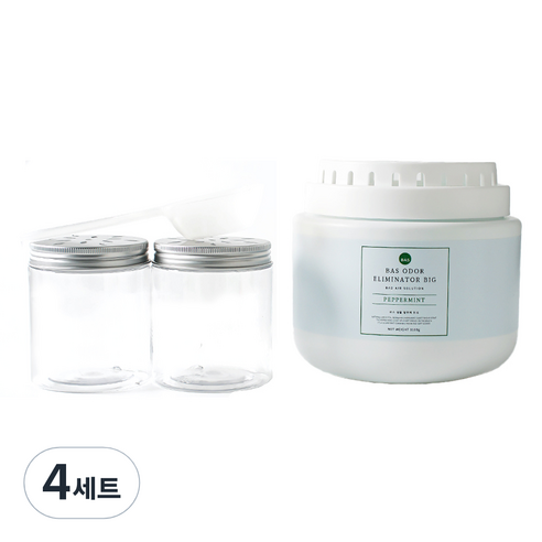 BAS 대용량 탈취제 빅 페퍼민트 향 본품 + 소분 용기 2p + 스쿱 세트, 1.1kg, 4세트