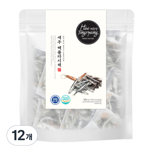 해통령 국물 내기 비법 새우 해물다시팩, 90g, 2개