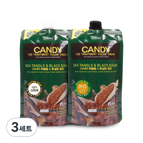C2M 캔디 티에스 트리트먼트 칼라 크림 염모제 1제 400ml + 2제 400ml, 아주 밝은 황갈색(9NS), 3세트