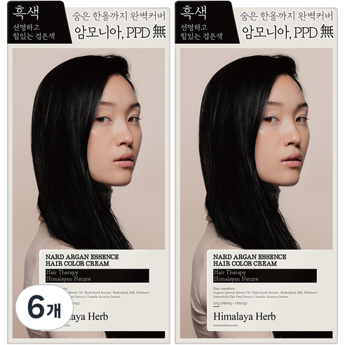 나드 아르간 에센스 새치 염색제, 흑색, 6개