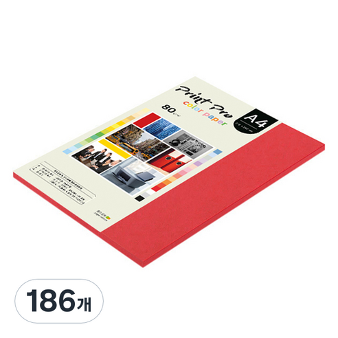 종이문화 프린트프로 얇은 칼라복사지 No 29 레드 80g, A4, 186개