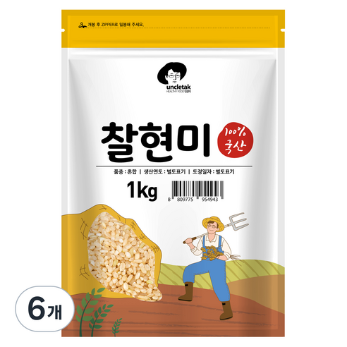 엉클탁 국산 찰현미, 1kg, 6개