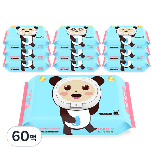달곰이 데일리 아기 물티슈 캡형 랜덤발송, 80매입, 60팩