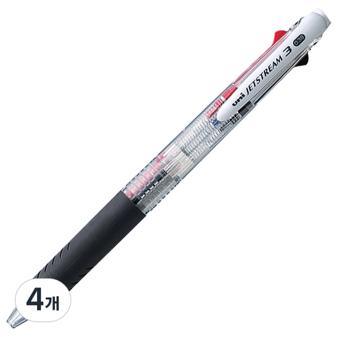 제트스트림 3색 펜 0.38mm SXE3-400-38, 투명, 4개