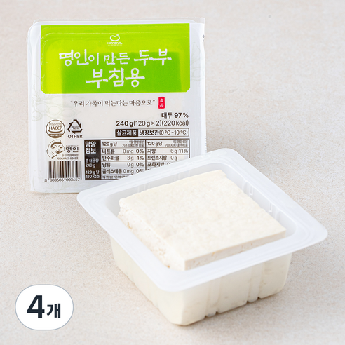한둘 명인이 만든 두부 부침용, 120g, 4개