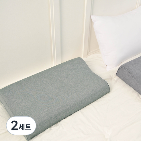 누리홈 내추럴파우더 굴곡형 메모리폼 베개 + 베개커버 세트, 그린, 2세트