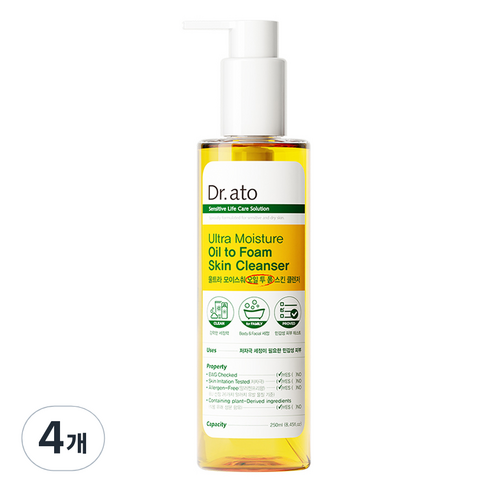 닥터아토 울트라 모이스춰 오일 투 폼 스킨 클렌저, 4개, 250ml