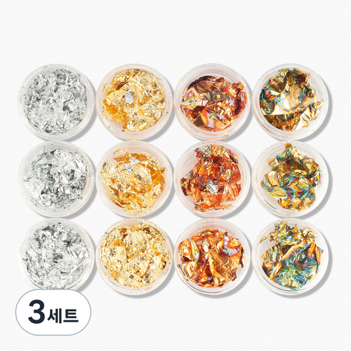 젤로젤로 젤네일 고급 자개 금박 은박 메탈릭 호일 네일 글리터 베이직 12종 세트, 3세트, 혼합색상