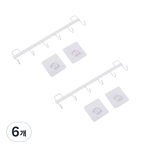 모나코올리브 무타공 철제 6구 후크걸이, 화이트, 6개
