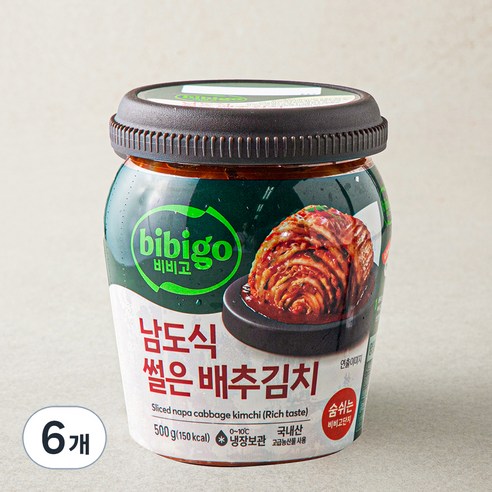 비비고 남도식 썰은 배추김치 용기, 500g, 6개