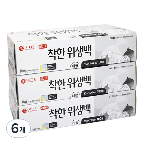 롯데이라이프 착한 위생팩 대, 대(L), 100매, 6개