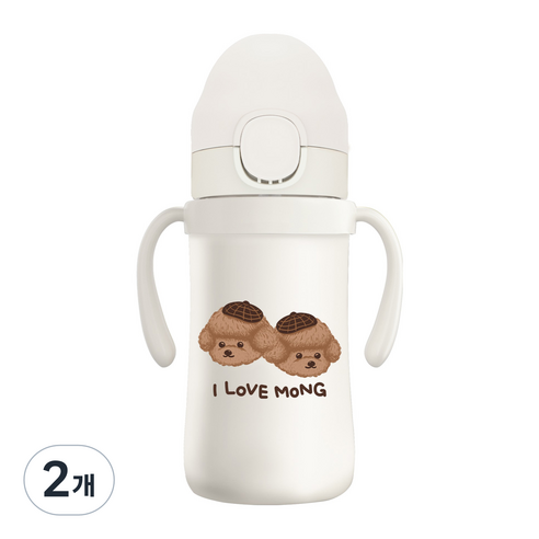 유비맘 스테인리스 초코몽이 원터치 빨대컵 220ml, 2개, 화이트