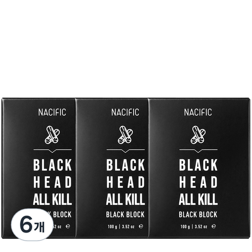 네시픽 블랙헤드 올킬 블랙 블록 클렌징 비누, 100g, 6개