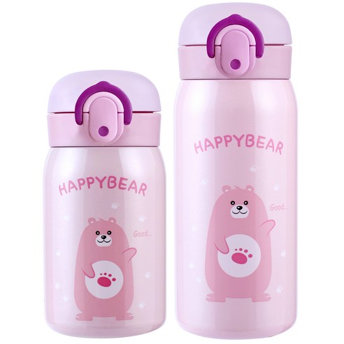 해피베어 원터치 보온보냉병 250ml + 350ml 2종 세트, PINK