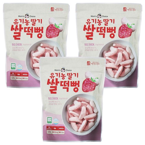 맛있는풍경 유기농 딸기 쌀떡뻥, 딸기맛, 25g, 3개