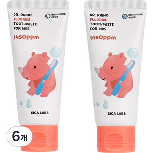 에이카랩스 어린이 코뿔소 치약 사과향 1450ppm, 60g, 6개
