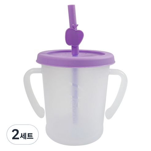 아가프라 매직 빨대컵 S 300ml + 실리콘 빨때 + 과일 빨대 탑, 퍼플(빨대컵), 랜덤발송(삘대탑), 2세트