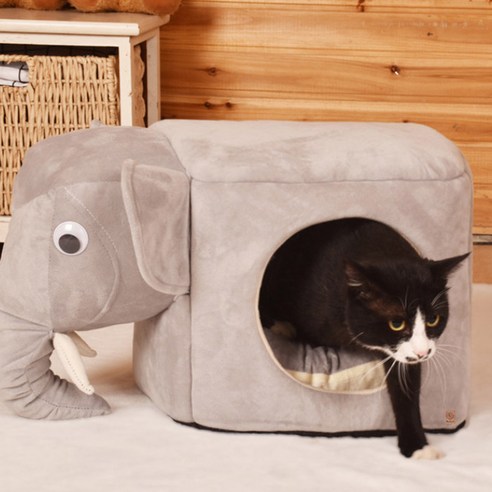 딩동펫 반려동물 고양이 코끼리 사각 하우스, 그레이