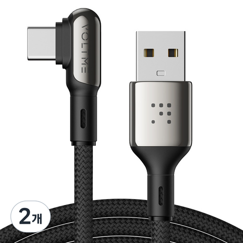 볼트미 A타입-C타입 Stark 90도 USB 고속충전 케이블, 혼합색상, 2개, 1.2m