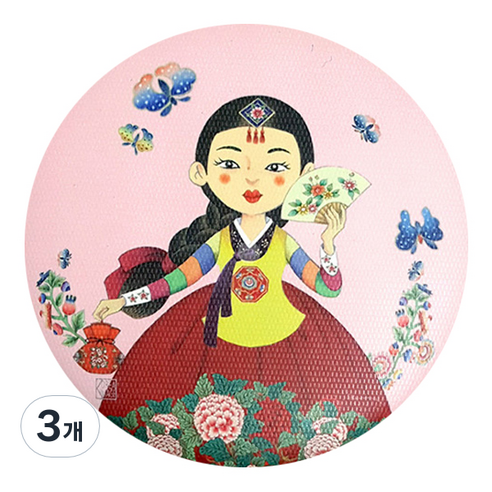 디자인가안채 양면손거울 색동아씨 한복 75 x 75 mm, 핑크, 3개