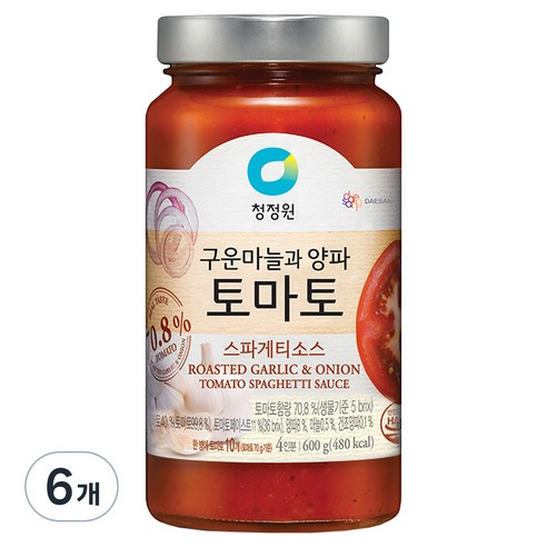 청정원 구운마늘과 양파 토마토 스파게티소스, 600g, 6개