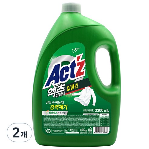 액츠 퍼펙트 딥클린 액상세제 본품, 3.3L, 2개