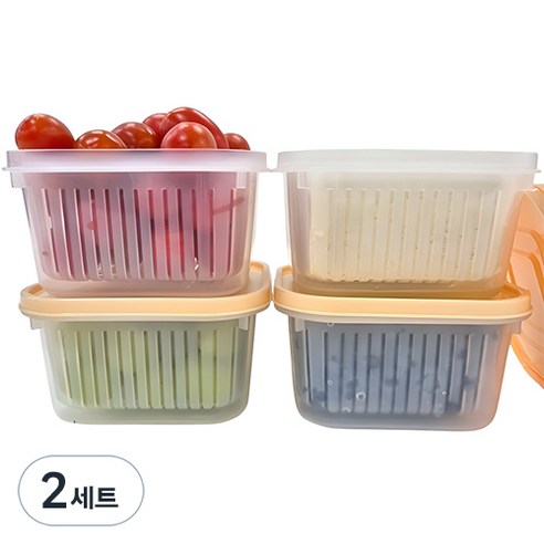 데일리픽 사각 물빠짐 과일 야채 보관 용기 베이지 4p, 2세트