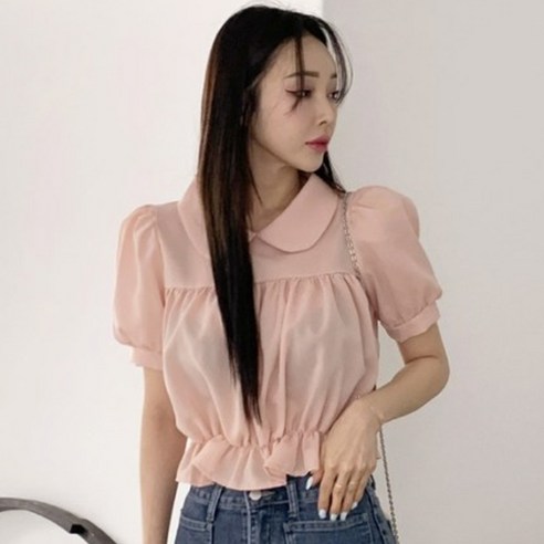여성용 어도수 라운드카라 셔링 블라우스 BL4521K23