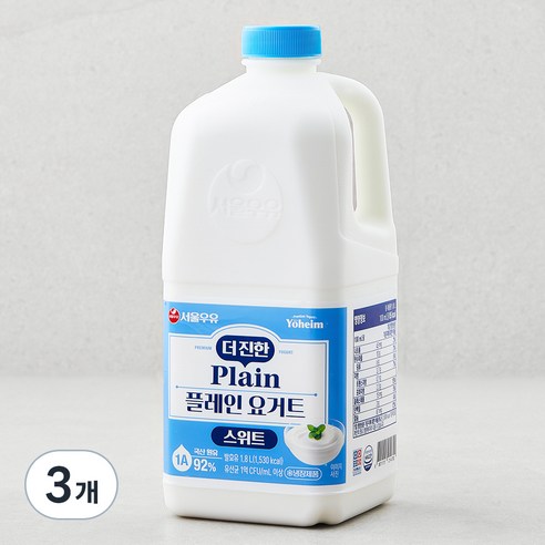 서울우유 더 진한 스위트 플레인 요거트, 1800ml, 3개