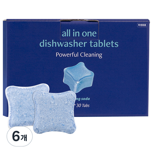 아브카 올인원 식기세척기 세제 베이킹소다 타블렛 30p, 240g, 6개