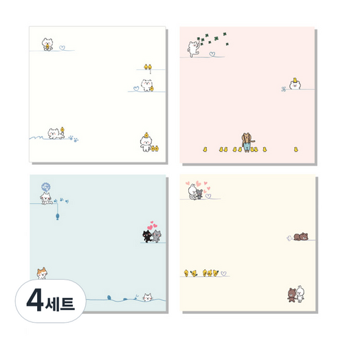 데일리재팬 떡메모지 캐릭터 4종혼합 세트, 화이트, 핑크, 민트, 아이보리, 4세트