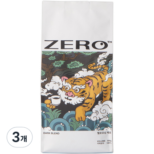 헬로모닝 제로 다크블랜드 커피원두, 홀빈(분쇄안함), 500g, 3개