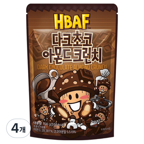 바프 다크초코 아몬드 크런치, 4개, 100g