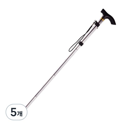 미끄럼방지 접이식 5단 등산지팡이, 실버, 5개
