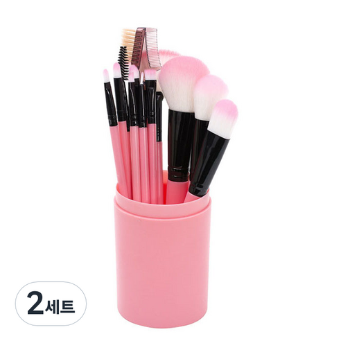 동경귀요미 브러쉬 12종 + 원통 파우치, 핑크, 2세트