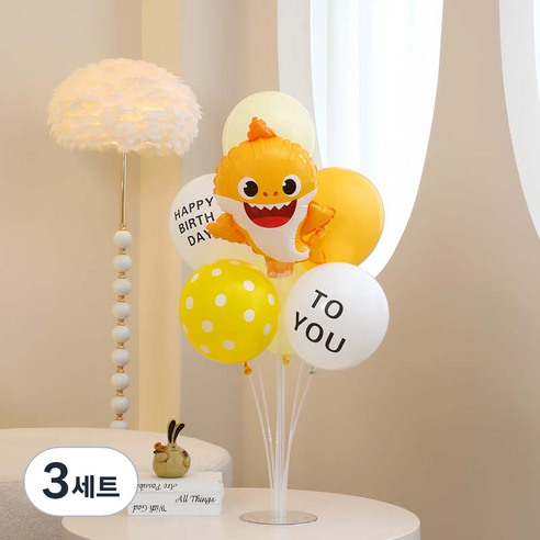 피앤비유니티 스탠드 생일장식 세트, 03 아기상어 생일축하스탠드 옐로우, 3세트