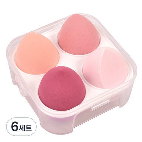 타이탄 뷰티 물방울 에그 똥퍼프 메이크업 스펀지 4종 + 케이스 세트, 핑크, 6세트