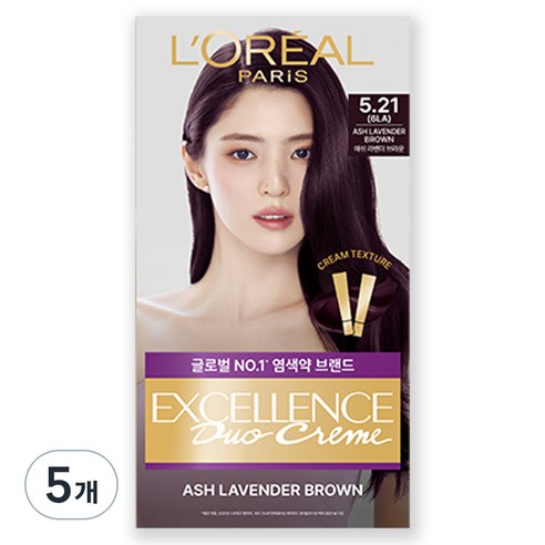 로레알파리 엑셀랑스 듀오크림 염모제, 5.21호 애쉬 라벤더 브라운(6LA), 5개