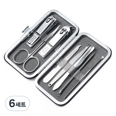 킹스로드 스테인레스 손톱깎이 8종 세트, 6세트, 실버 광택