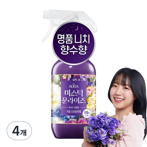 아우라 퍼퓸 섬유탈취제 미스틱 문라이즈 본품, 4개, 490ml