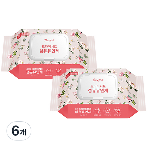 퓨어주르 드라이시트 섬유유연제 바닐라코튼, 30매, 6개