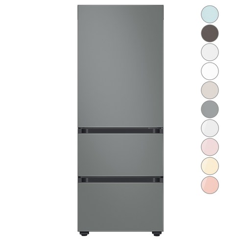 [색상선택형] 삼성전자 비스포크 김치플러스 3도어 키친핏 냉장고 313L 방문설치, 새틴 그레이
