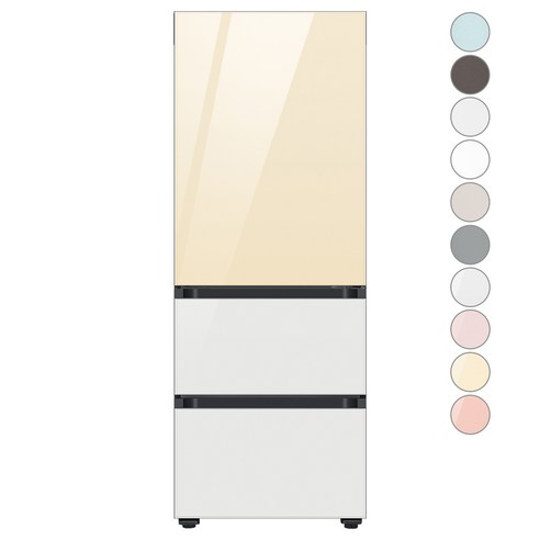 [색상선택형] 삼성전자 비스포크 김치플러스 3도어 키친핏 냉장고 313L 방문설치, 글램바닐라+글램화이트, RQ33C74C3AP