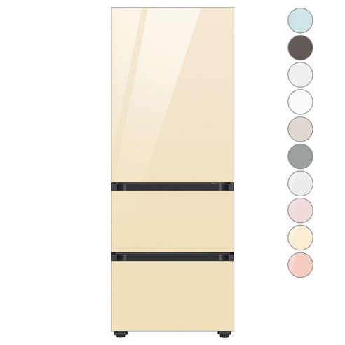 [색상선택형] 삼성전자 비스포크 김치플러스 3도어 키친핏 냉장고 313L 방문설치, 글램바닐라+글램바닐라, RQ33C74C3AP
