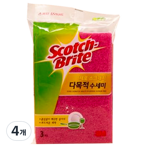 스카치브라이트 제로 스크래치 다목적 수세미, 3개입, 4개