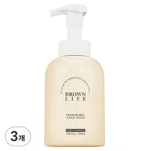 브라운 라이프 대용량 저자극 모찌 버블 핸드워시 베이비파우더향, 500ml, 3개