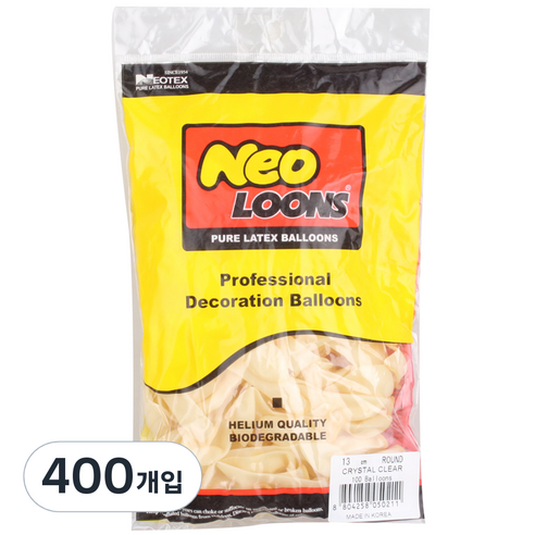 네오룬즈 13cm 라운드풍선, 크리스탈 클리어, 400개입