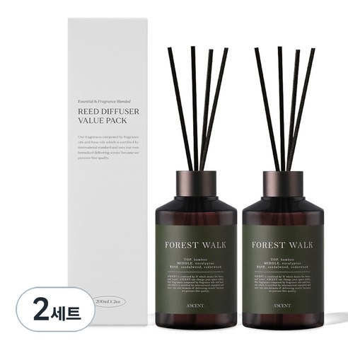 에이센트 네이처 실속형 디퓨저 200ml x 2p + 섬유스틱 10p, 포레스트워크, 2세트