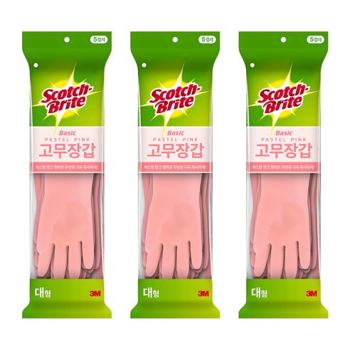 스카치브라이트 베이직 고무장갑 5개입, 파스텔핑크, 대(L), 3세트